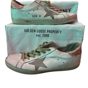 Golden Goose White and Glitter Pink Sneakers